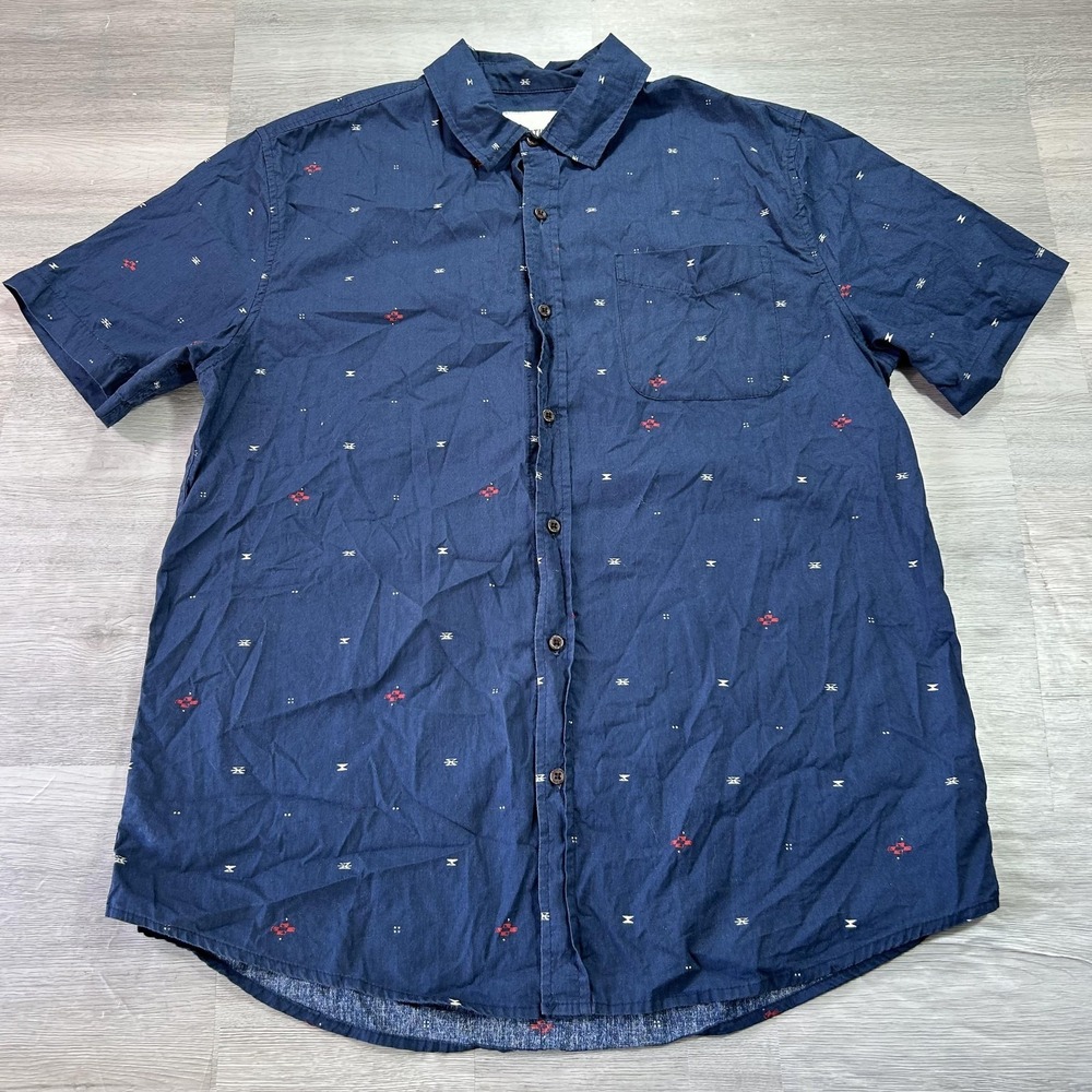 Katin‎ Shirt Mens Medium Blue Geometric Short Sleeve Button Up Cotton Casual